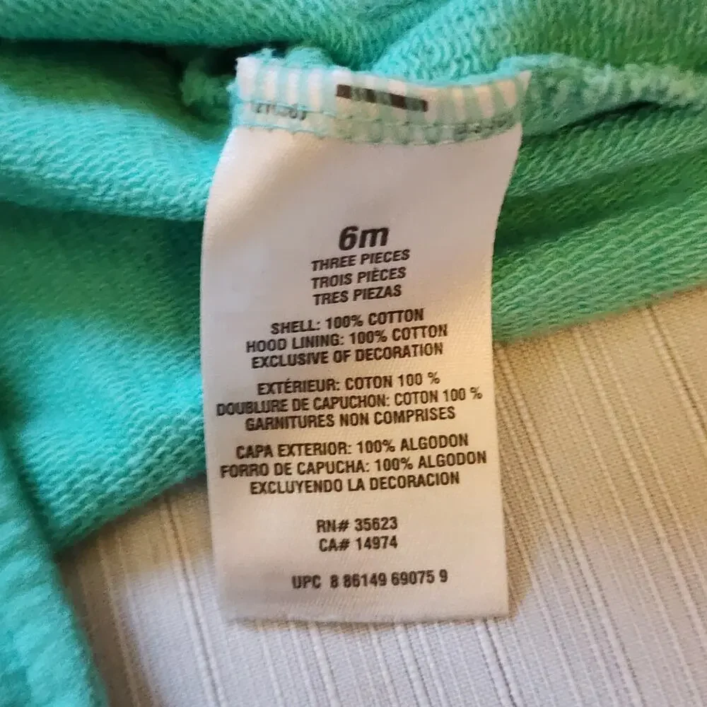 Carters Hooded Top Size 6 Months Aqua Short Sleeve Button Neck Cape
